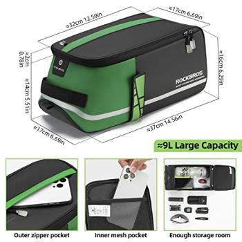 Preview: ROCKBROS | Gepäckträgertasche – Wasserdichte 9L Fahrradtasche mit Regenschutz und Schultergurt, in Schwarz